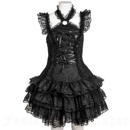 Schwarzes Kleid Eerie Shadow Dress Black mit Schnürung und Spitze von RNG