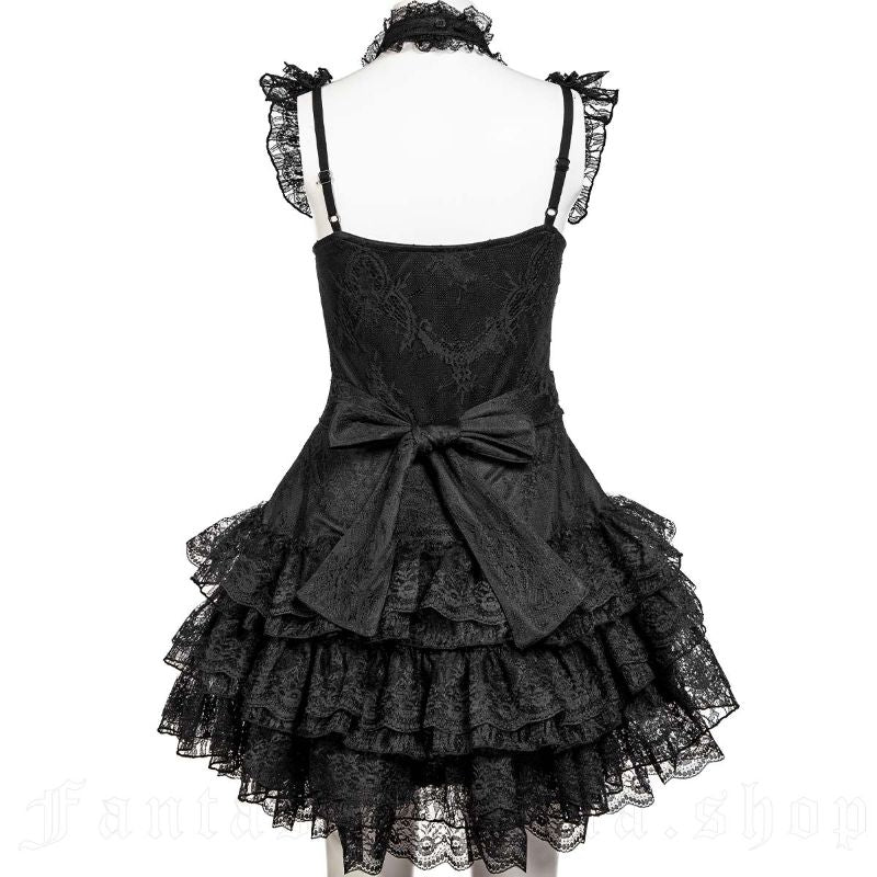 Schwarzes Kleid Eerie Shadow Dress Black mit Schnürung und Spitze von RNG