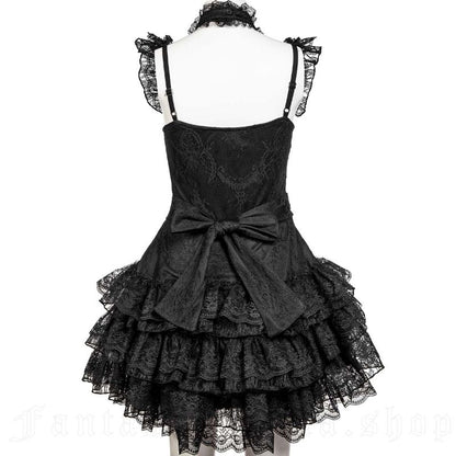 Schwarzes Kleid Eerie Shadow Dress Black mit Schnürung und Spitze von RNG