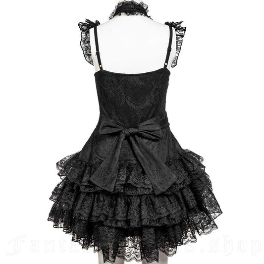 Schwarzes Kleid Eerie Shadow Dress Black mit Schnürung und Spitze von RNG