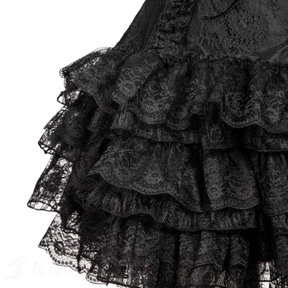 Schwarzes Kleid Eerie Shadow Dress Black mit Schnürung und Spitze von RNG