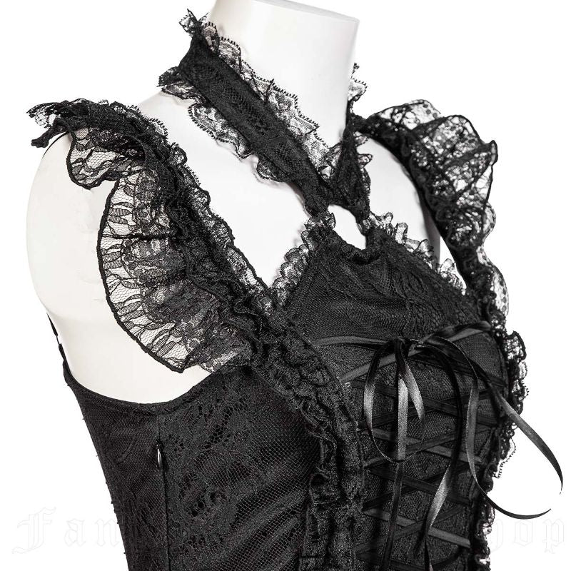 Schwarzes Kleid Eerie Shadow Dress Black mit Schnürung und Spitze von RNG