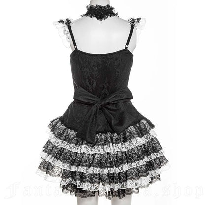 Schwarz/Weißes Kleid Eerie Shadow Dress Black and White mit Schnürung und Spitze von RNG