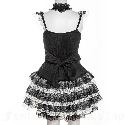 Schwarz/Weißes Kleid Eerie Shadow Dress Black and White mit Schnürung und Spitze von RNG