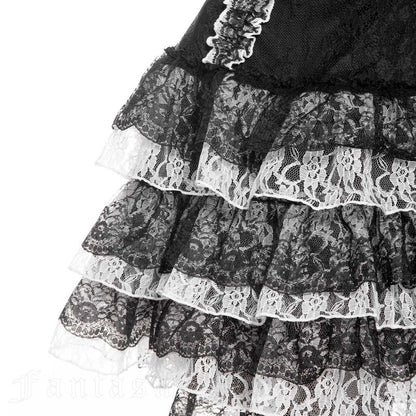 Schwarz/Weißes Kleid Eerie Shadow Dress Black and White mit Schnürung und Spitze von RNG
