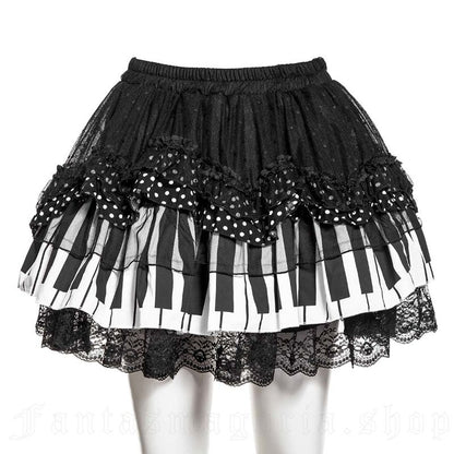 Kurzer schwarz/weißer Rock Piano Doll Puffed skirt mit Klaviertastendesign von RNG