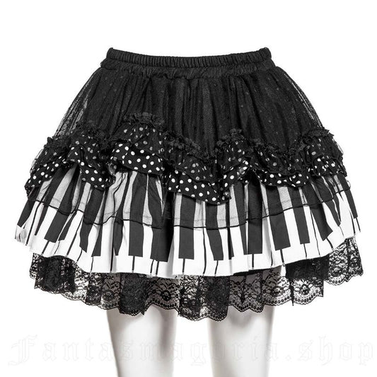 Kurzer schwarz/weißer Rock Piano Doll Puffed skirt mit Klaviertastendesign von RNG
