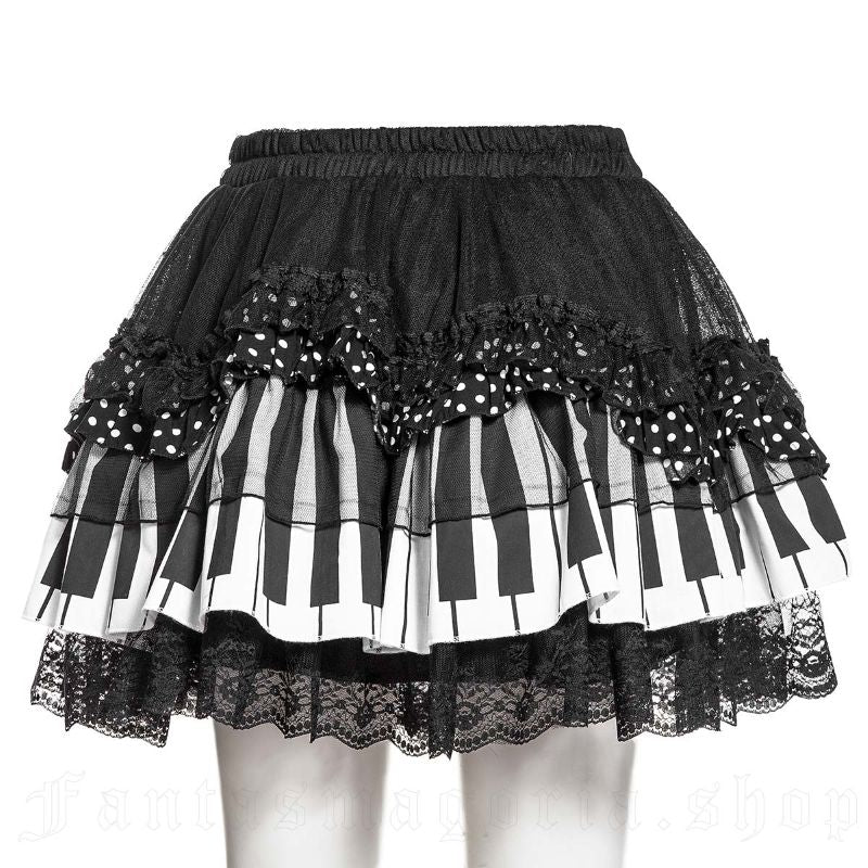 Kurzer schwarz/weißer Rock Piano Doll Puffed skirt mit Klaviertastendesign von RNG
