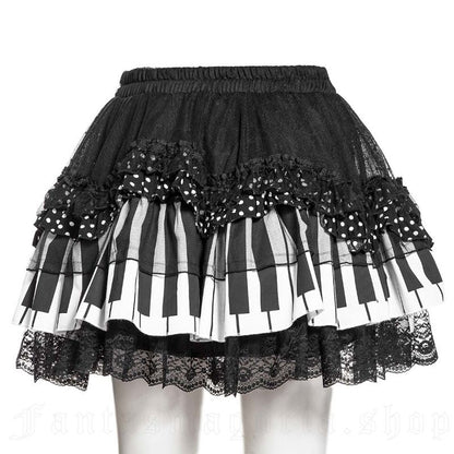 Kurzer schwarz/weißer Rock Piano Doll Puffed skirt mit Klaviertastendesign von RNG