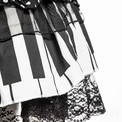 Kurzer schwarz/weißer Rock Piano Doll Puffed skirt mit Klaviertastendesign von RNG