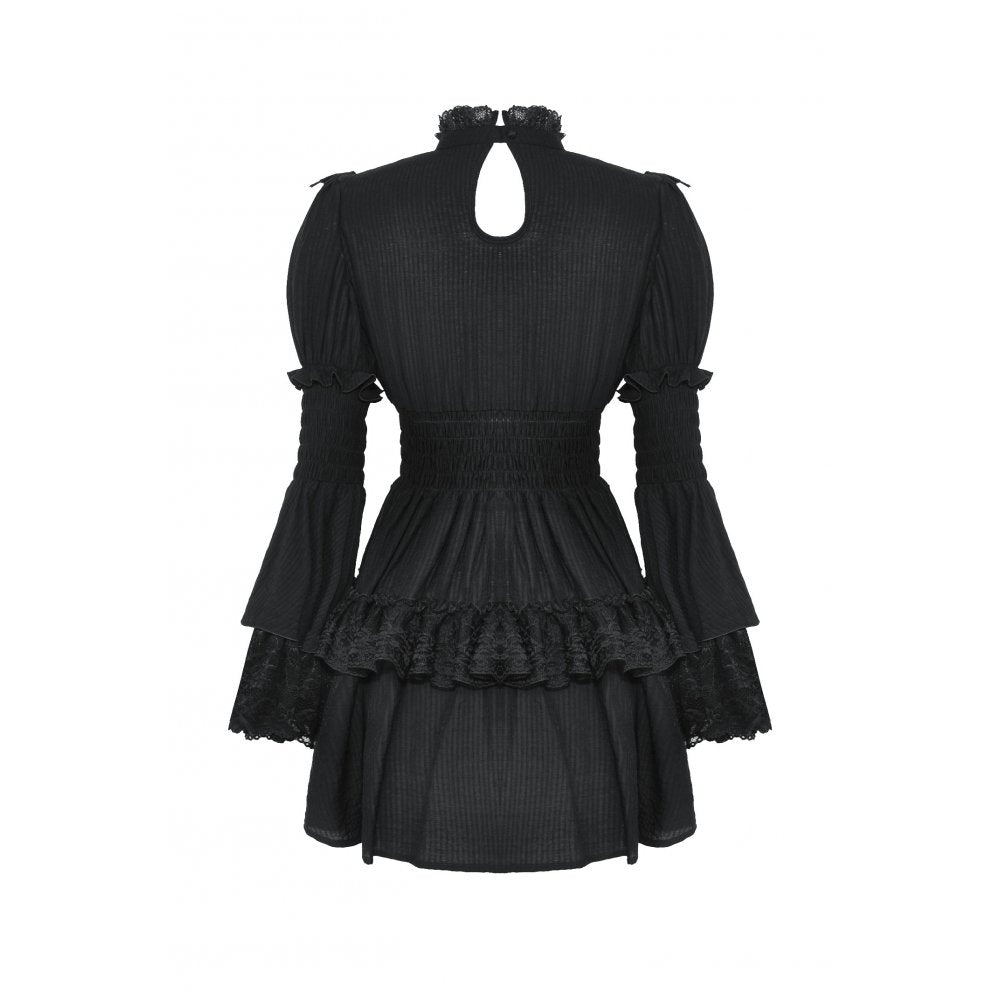 Schwarzes kurzes Kleid Gothic Lace Doll Dress mit Spitzeneinsätzen von Dark In Love
