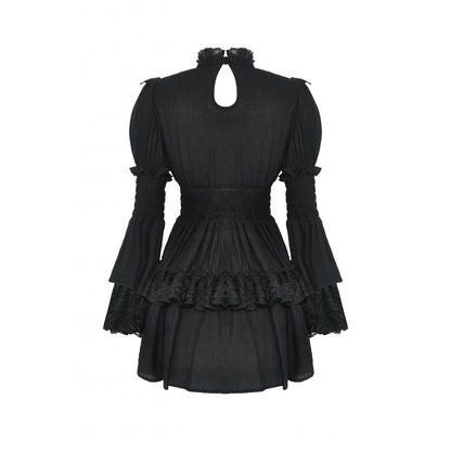 Schwarzes kurzes Kleid Gothic Lace Doll Dress mit Spitzeneinsätzen von Dark In Love