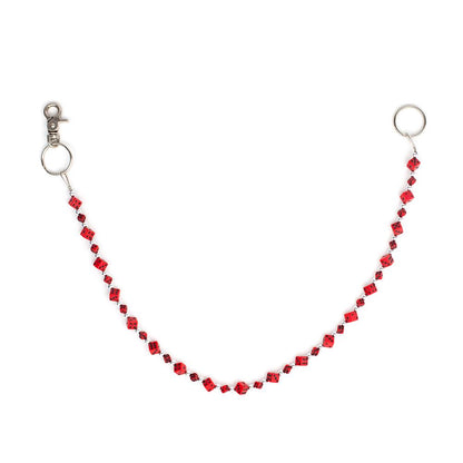 Silberfarbende Rockabilly Würfelkette Rot mit kleinen roten Würfeln mit schwarzen Punkten im 3D-Design