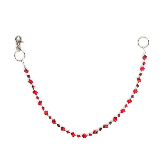 Silberfarbende Rockabilly Würfelkette Rot mit kleinen roten Würfeln mit schwarzen Punkten im 3D-Design