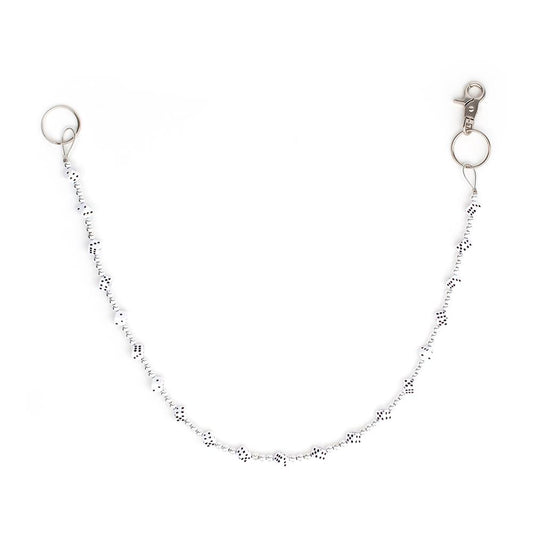 Silberfarbende Rockabilly Würfelkette Weiß Kledin mit weißen Würfeln im 3D-Design