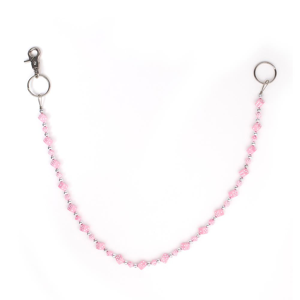 Silberfarbende Rockabilly Würfelkette Pink Klein mit rosafarbenden Würfeln im 3D-Design