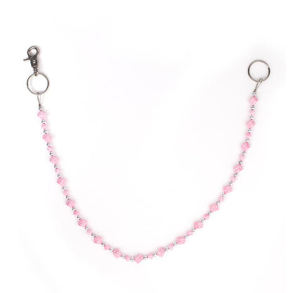 Silberfarbende Rockabilly Würfelkette Pink Klein mit rosafarbenden Würfeln im 3D-Design