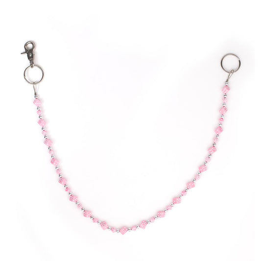 Silberfarbende Rockabilly Würfelkette Pink Klein mit rosafarbenden Würfeln im 3D-Design