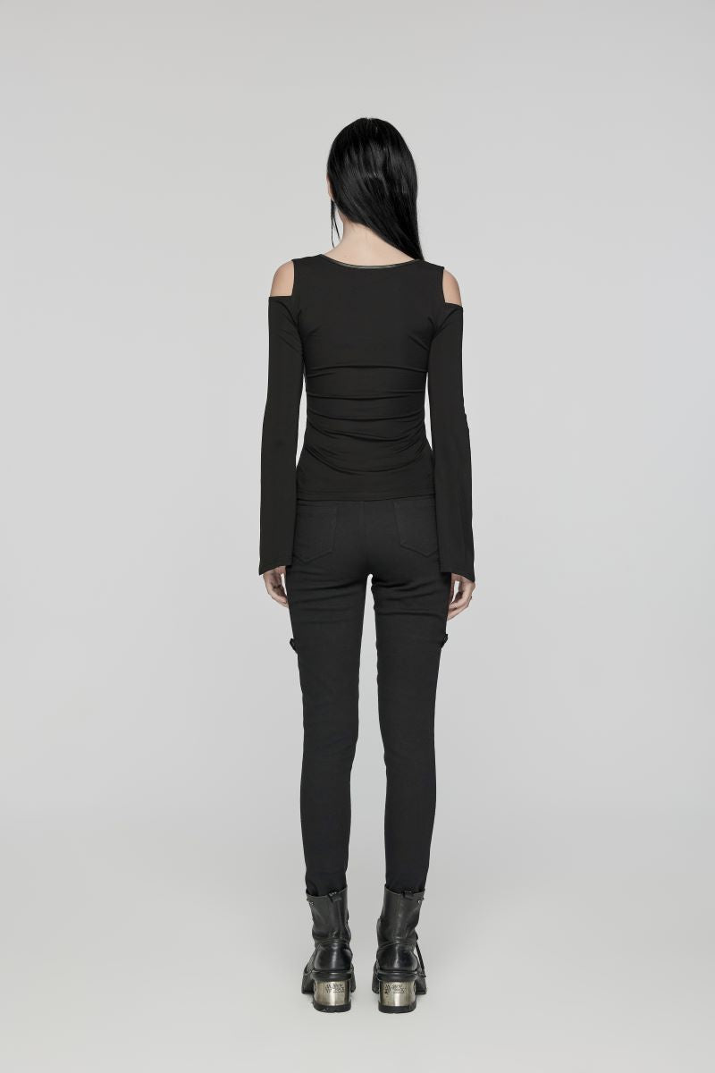 Schwarzes Shirt Gemini Top mit Meshelementen und Schnürung von Punk Rave