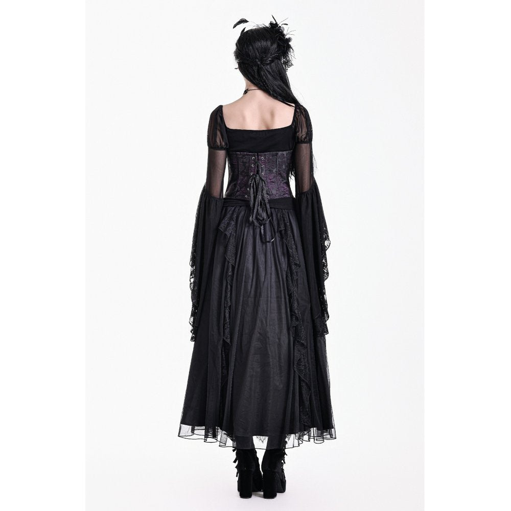 Lilafarbene Corsage Violet Vow Corset aus Jaquard-Stoff mit Spitzendetails von Dark In Love