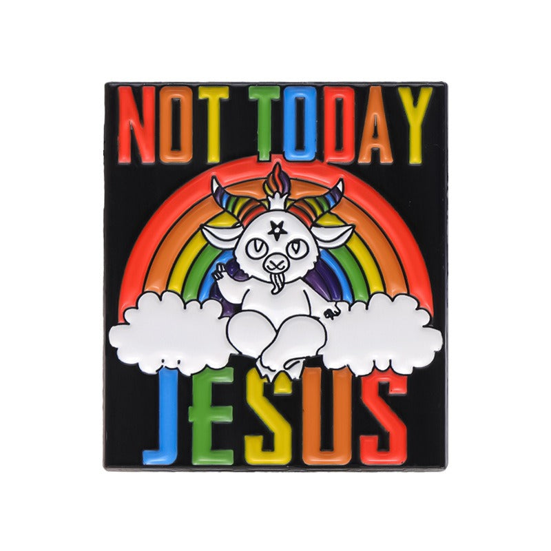 Kleiner, bunter Emaille-Anstecker NOT TODAY JESUS ENAMEL PIN mit kleinem Baphomet von Moon Attic