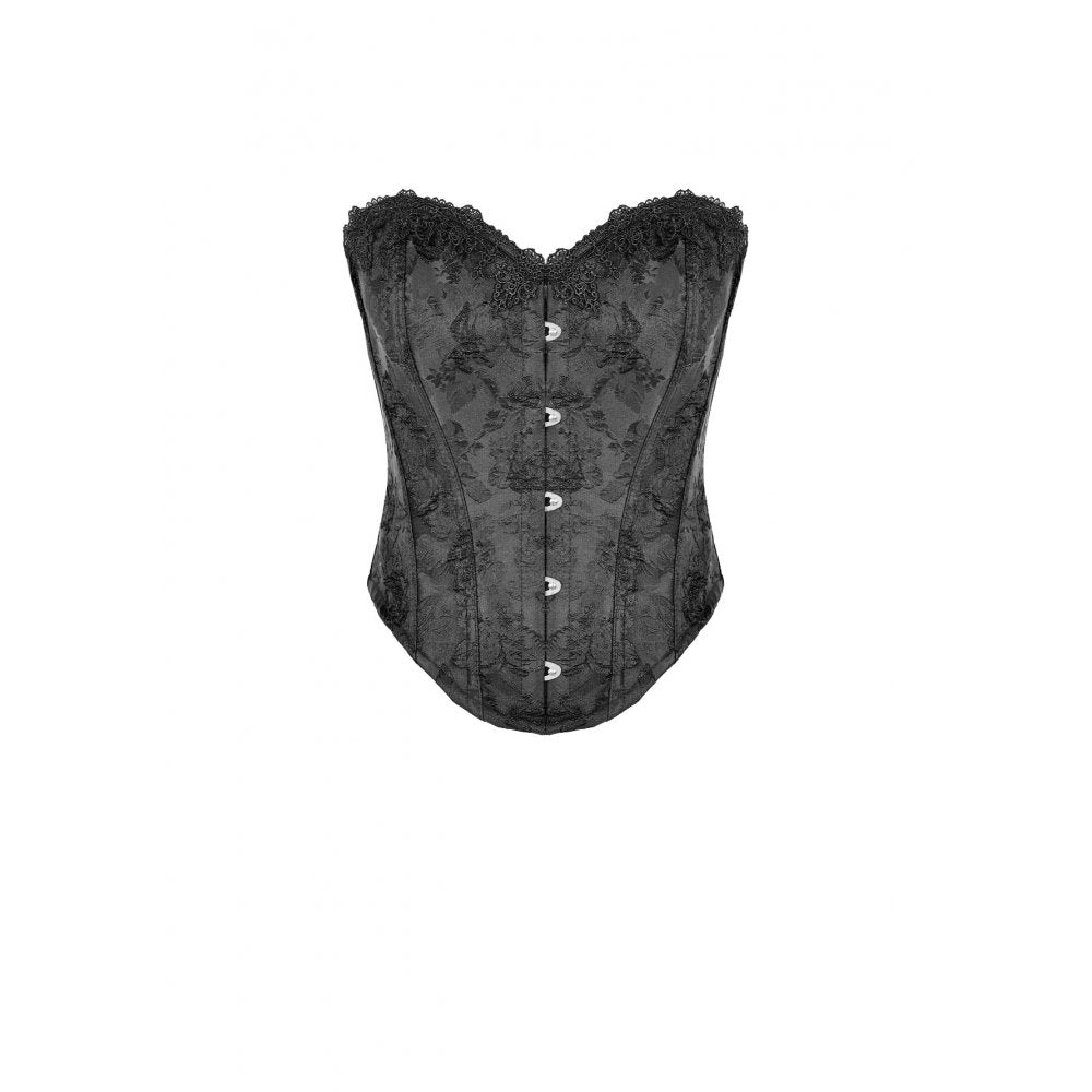 Schwarzer Corsage Baroque Vow Black Corset aus Jaquard-Stoff mit Spitzendetails von Dark In Love