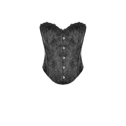 Schwarzer Corsage Baroque Vow Black Corset aus Jaquard-Stoff mit Spitzendetails von Dark In Love