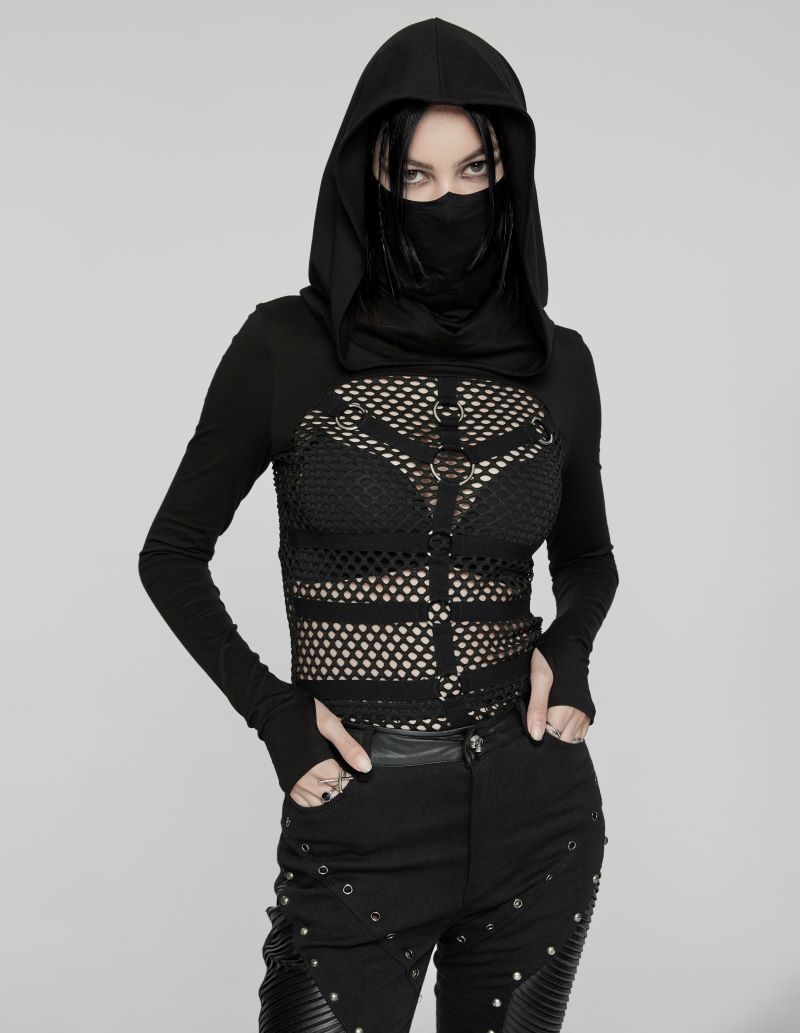 Tenebra Long sleeved Top with a Hood and Mesh Harness Bod