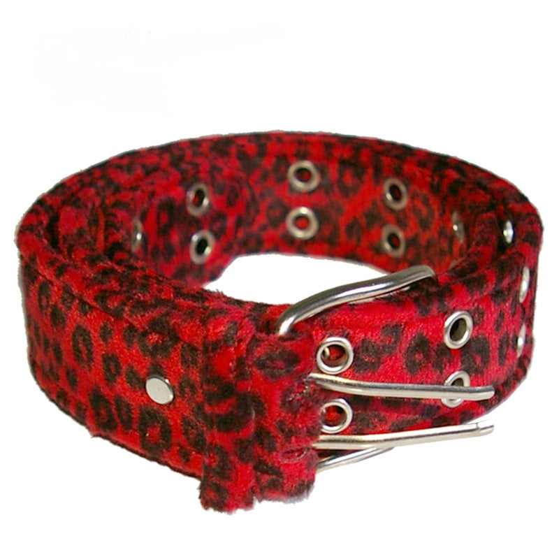 Roter Gürtel 2-reihig Leopard Rot Ösen mit Kunstfell