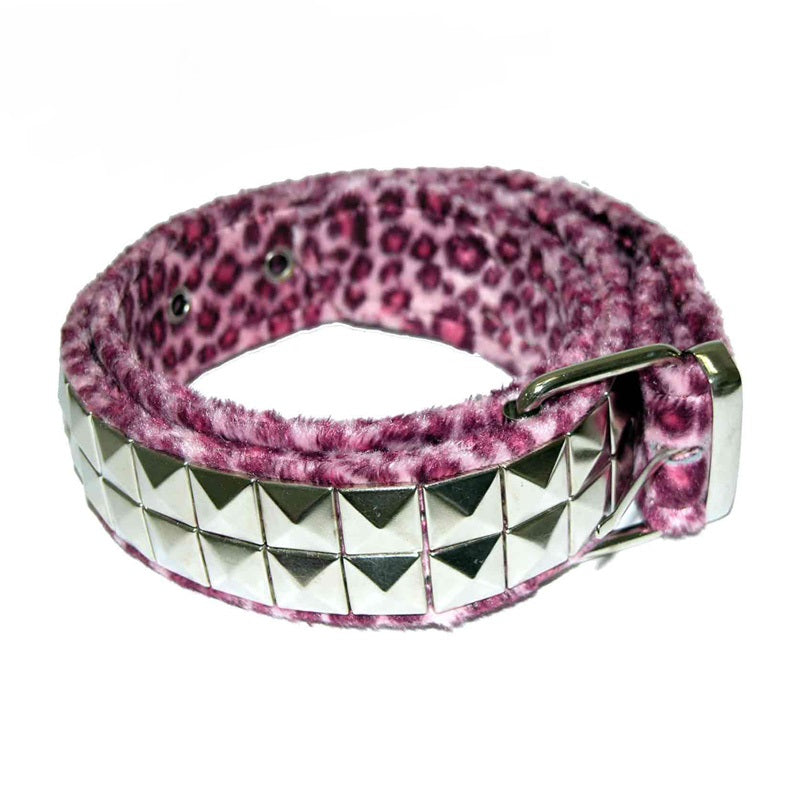 Pinker Gürtel 2-reihig Leopard Pink Pyramidennieten mit Kunstfell