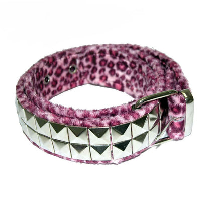 Pinker Gürtel 2-reihig Leopard Pink Pyramidennieten mit Kunstfell