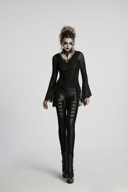 Schwarzes Shirt Danae Dark Laced Gothic Top mit floralem Spitzenmuster von Punk Rave