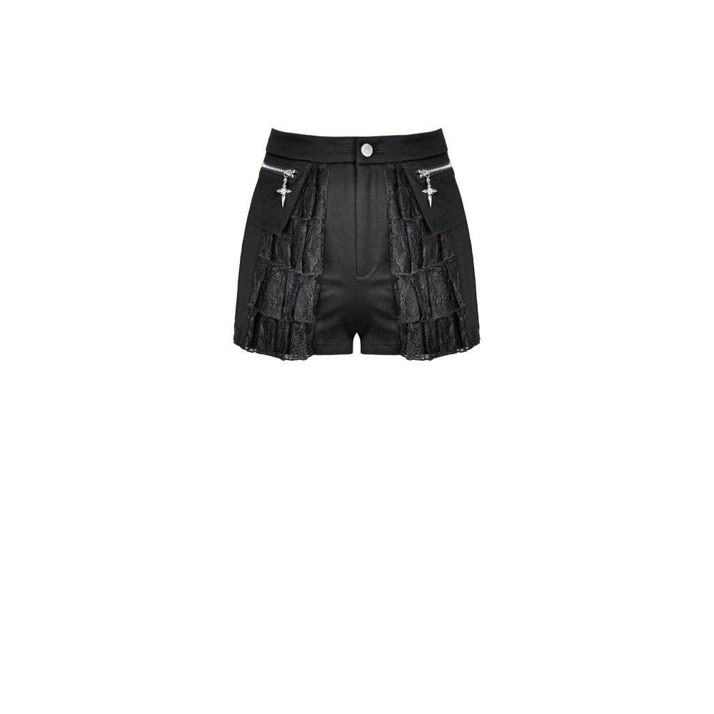 Schwarze Hotpants Daggered Vines Shorts Dark mit Überrock und Spitzendetails von Dark In Love