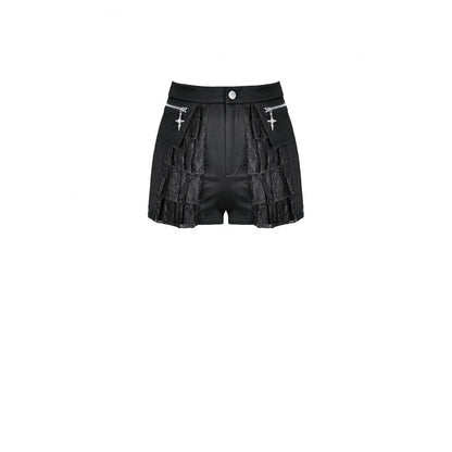 Schwarze Hotpants Daggered Vines Shorts Dark mit Überrock und Spitzendetails von Dark In Love