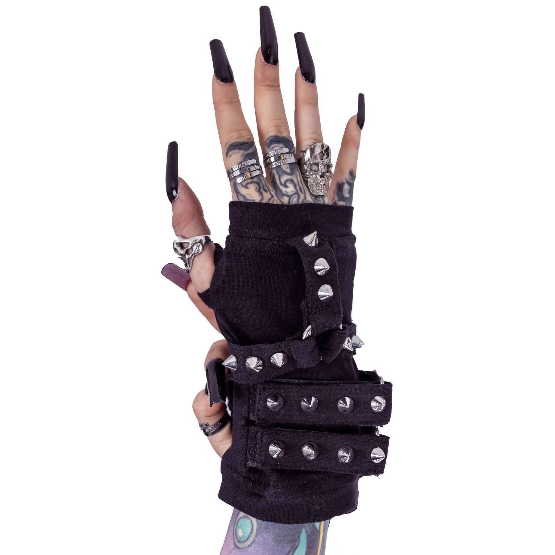 Schwarze Armstulpen ROWAN GLOVES mit Nieten von Poizen Industries