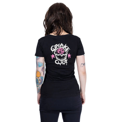 Schwarz-pinkes Oberteil CAT REAPER T SHIRT mit niedlichem Ponyprint von Cupcake Cult