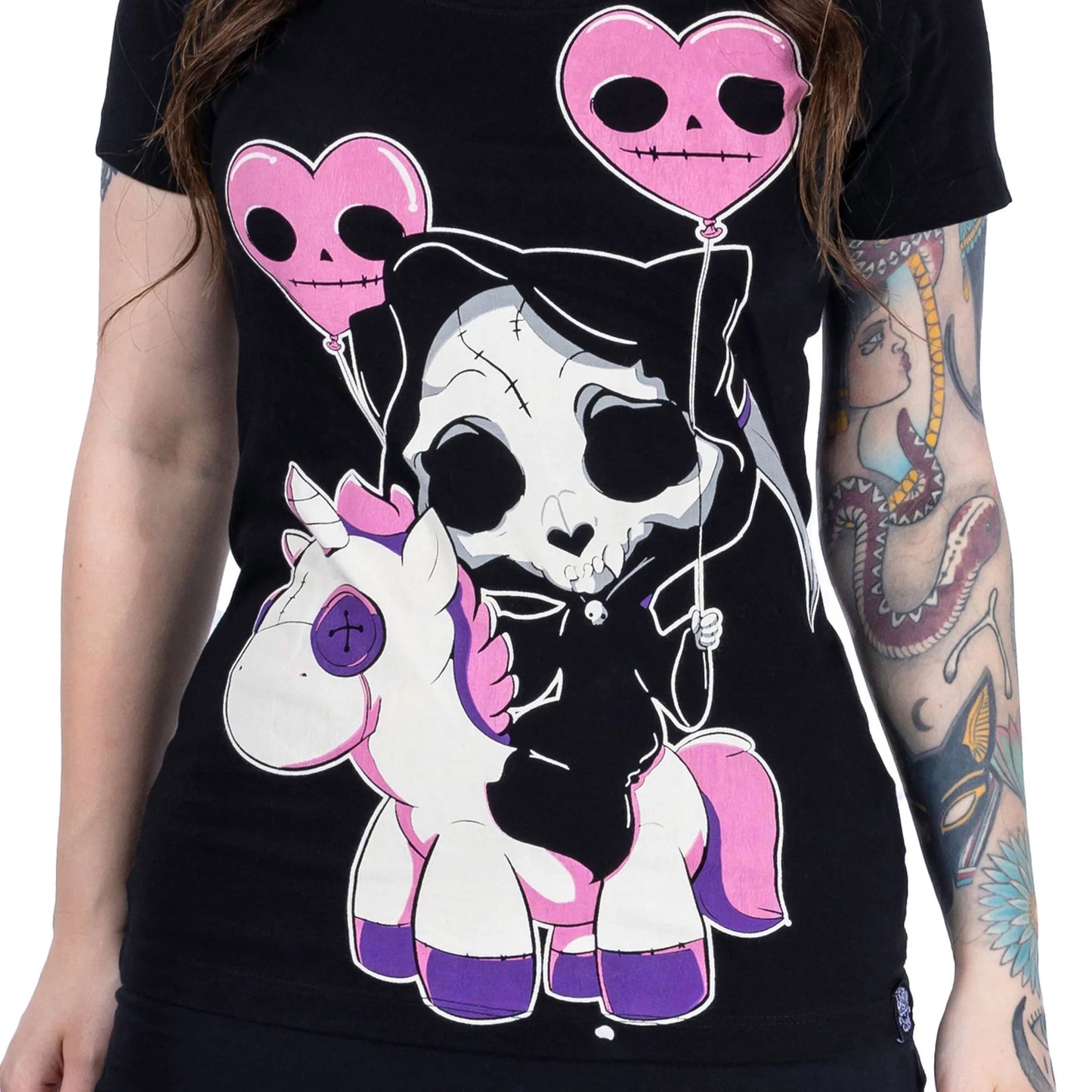 Schwarz-pinkes Oberteil CAT REAPER T SHIRT mit niedlichem Ponyprint von Cupcake Cult