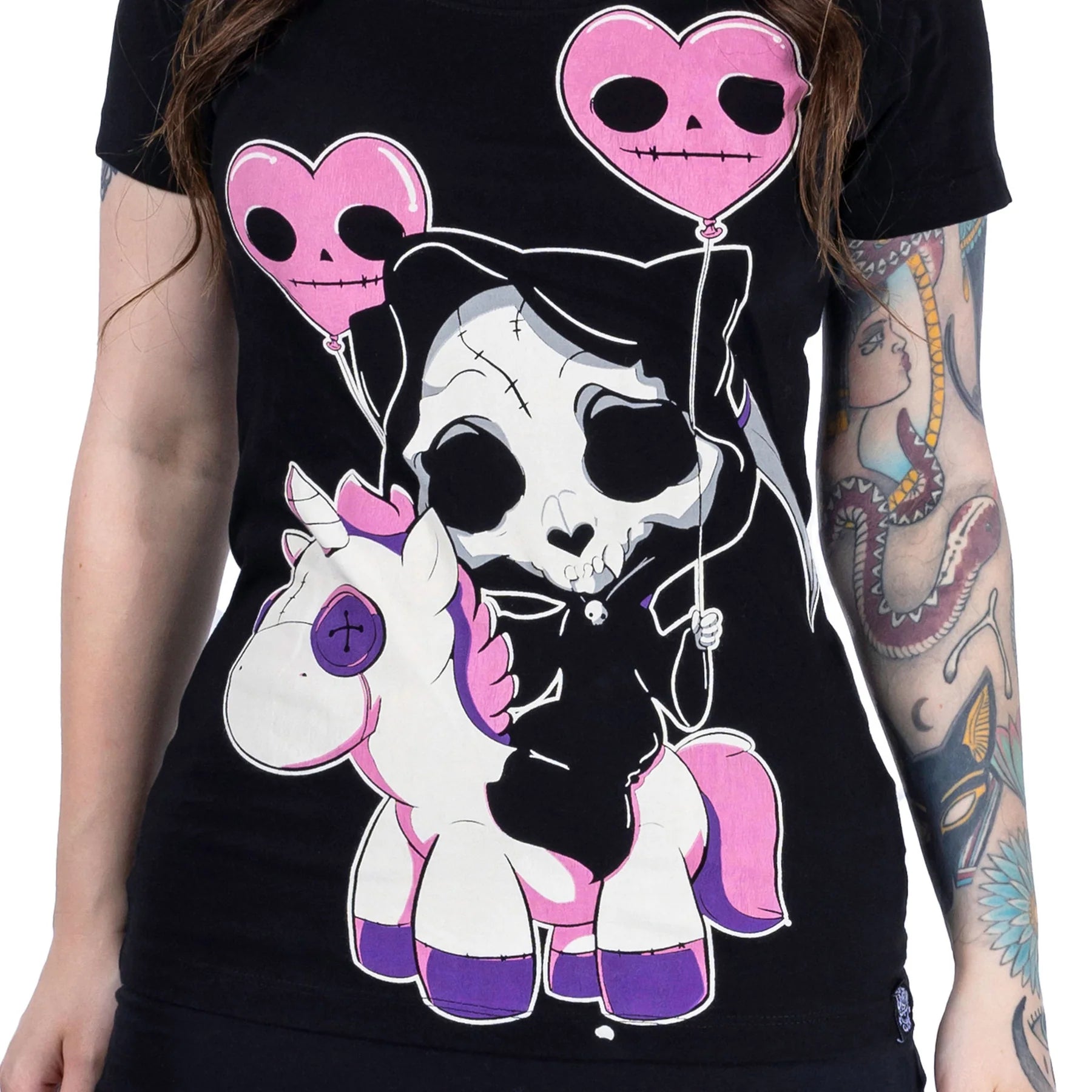 Schwarz-pinkes Oberteil CAT REAPER T SHIRT mit niedlichem Ponyprint von Cupcake Cult