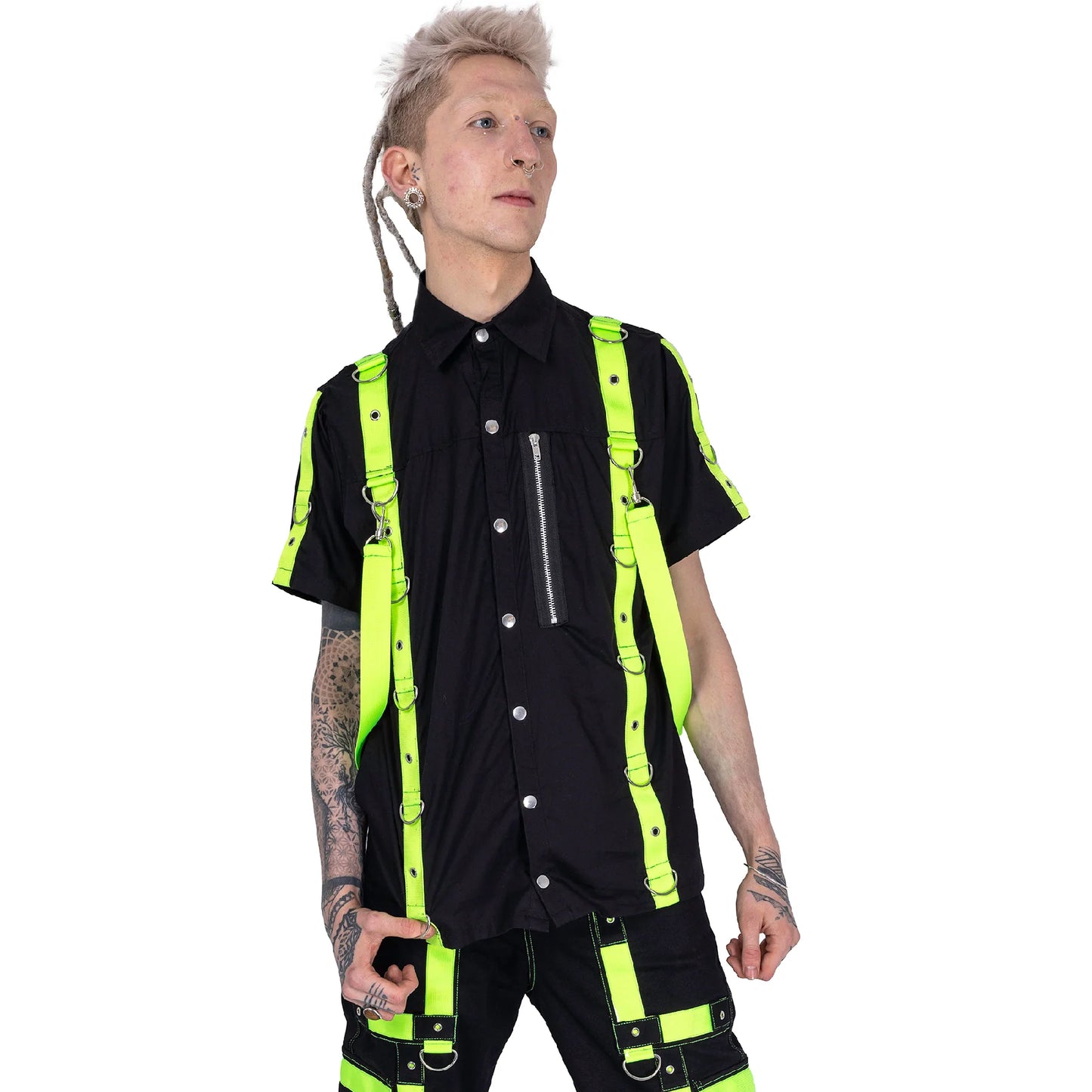 Schwarzes ETERNAL SHIRT Green mit neongrünen Riemen von Poizen Industries