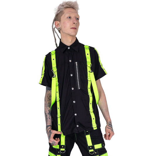 Schwarzes ETERNAL SHIRT Green mit neongrünen Riemen von Poizen Industries