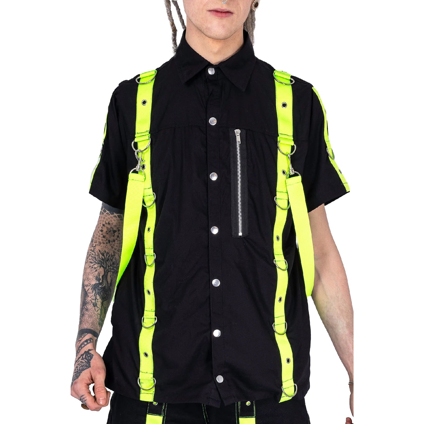 Schwarzes ETERNAL SHIRT Green mit neongrünen Riemen von Poizen Industries