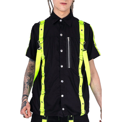 Schwarzes ETERNAL SHIRT Green mit neongrünen Riemen von Poizen Industries