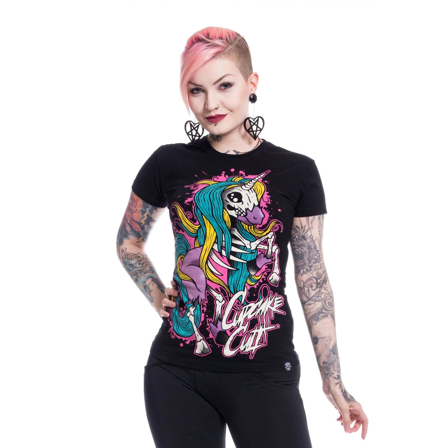 Schwarz-buntes Oberteil INTERNAL UNICORN T SHIRT mit Einhornprint von Cupcake Cult