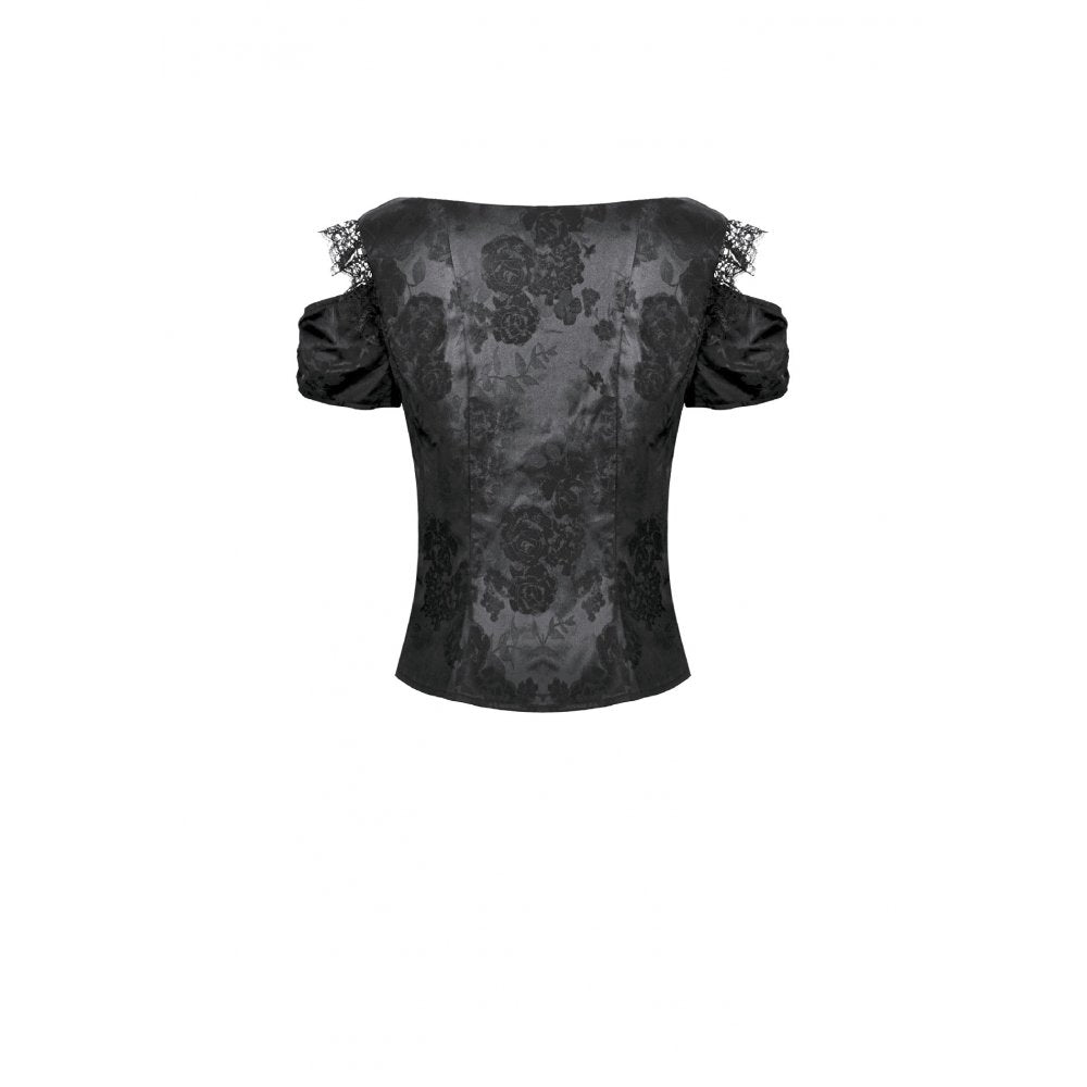 Schwarzes Oberteil Gothic Court-Style Top mit Spitzenbesatz und Rosendetails von Dark In Love