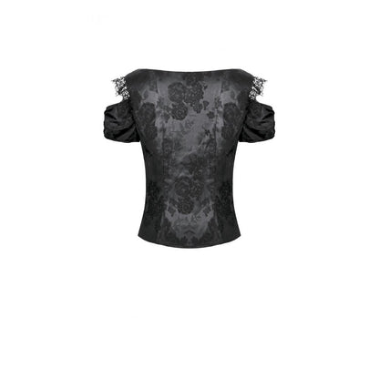 Schwarzes Oberteil Gothic Court-Style Top mit Spitzenbesatz und Rosendetails von Dark In Love