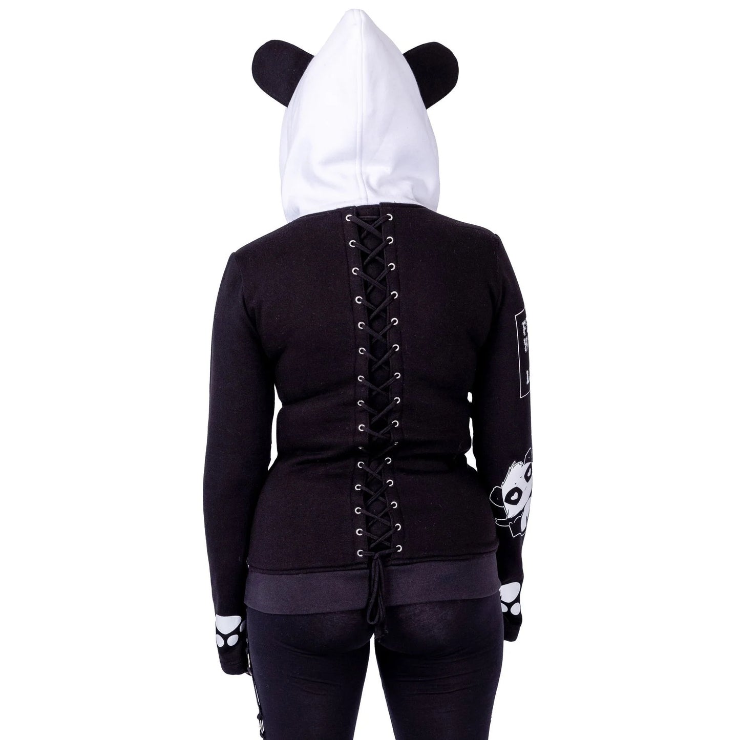Schwarz/Weiße Sweatshirtjacke KP LOST HOOD mit Ohren an der Kapuze und Schnürung am Rücken von Killer Panda
