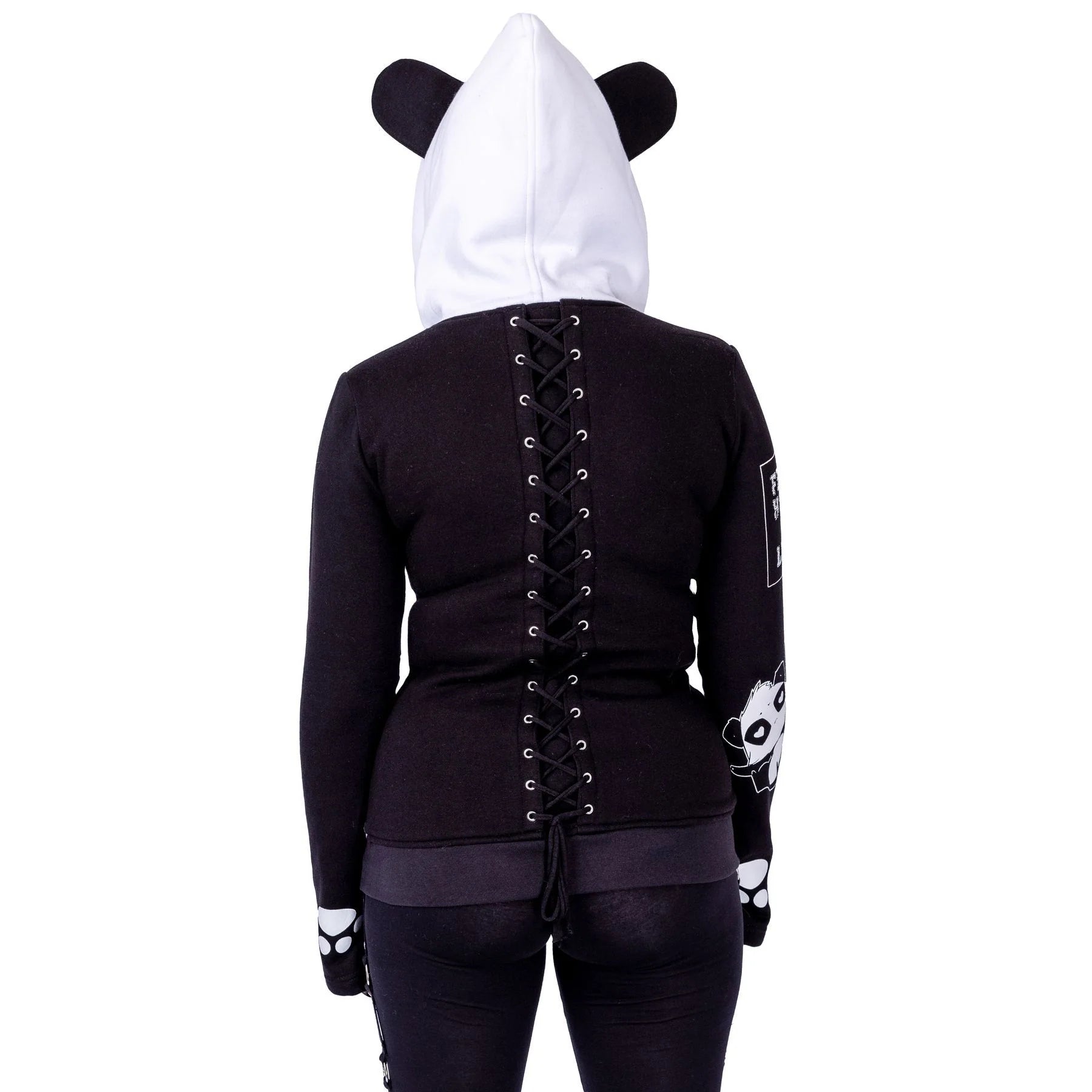 Schwarz/Weiße Sweatshirtjacke KP LOST HOOD mit Ohren an der Kapuze und Schnürung am Rücken von Killer Panda