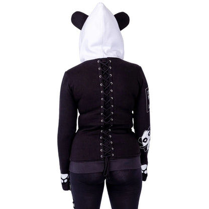 Schwarz/Weiße Sweatshirtjacke KP LOST HOOD mit Ohren an der Kapuze und Schnürung am Rücken von Killer Panda