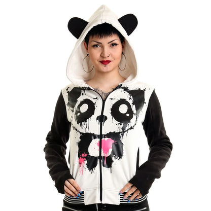 Schwarz/Weiße Sweatshirtjacke KP MASE HOOD mit Ohren an der Kapuze und pinken Akzenten auf dem Print von Killer Panda
