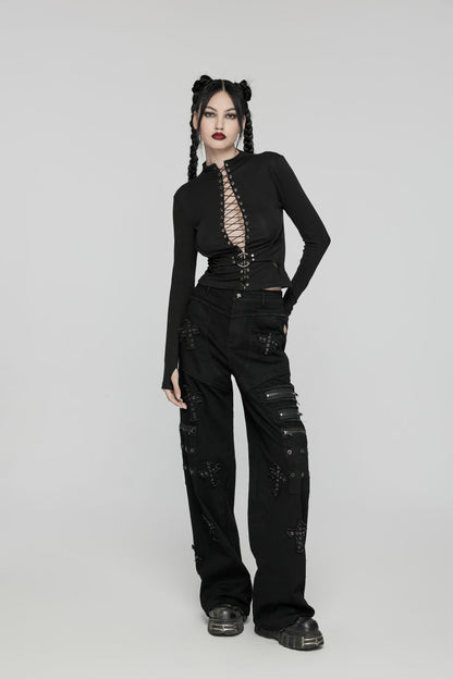 Don't Cross My Path Gothic Y2K Wide-Leg Trousers